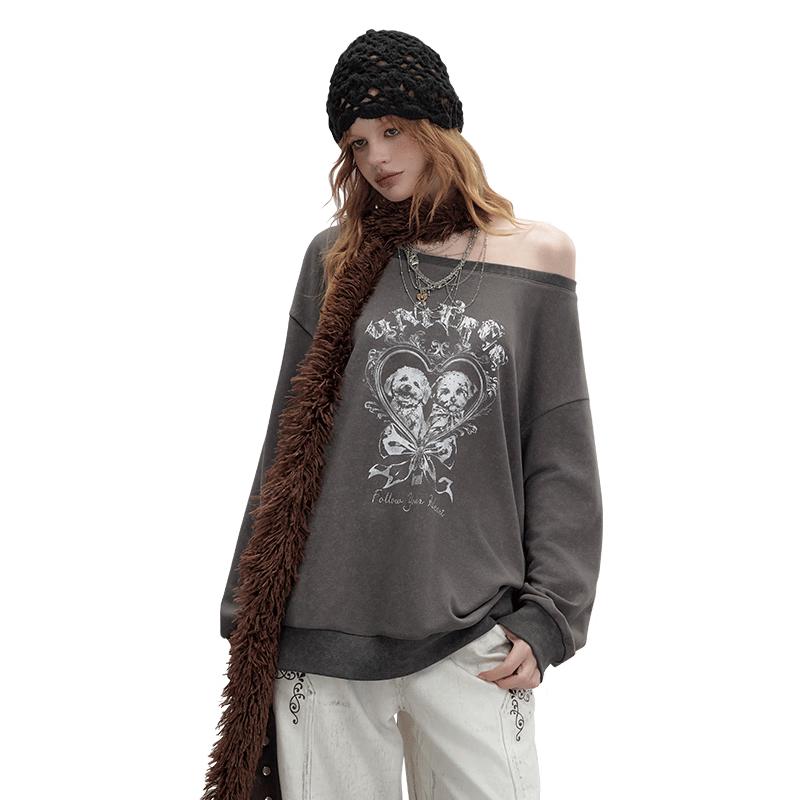 

UNIFREE Women s Distressed Drop-Shoulder Oversized Sweatshirt L