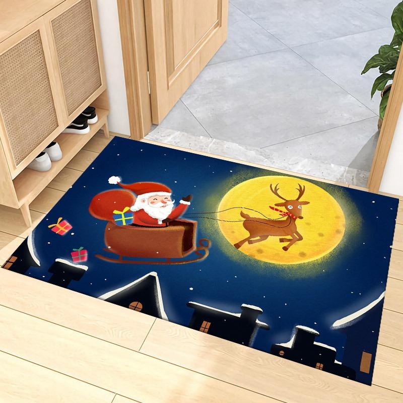 Christmas Santa Carpet Mat Rug Tree Home Decoration Festive Entryway Decor Floor with Snowman Reindeer Merry Christmas Design