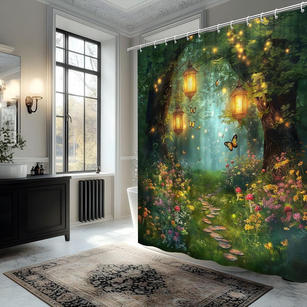 Fantasy Forest Shower Curtain Wonderland Spring Garden Fairy Magic Jungle Misty Forest Farmhouses Mushroom