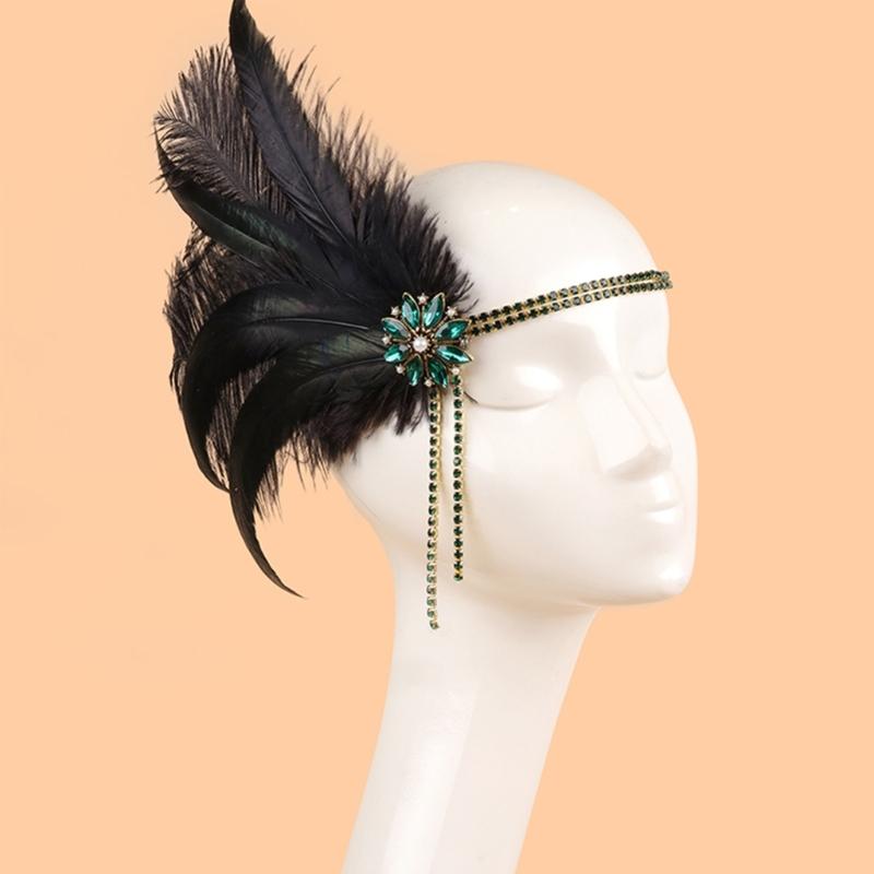 1920s Glistening Headband for Women Flapper Headpiece Accessories for Masquerade Party Elegant Feather Glitter Headband