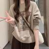Retro European Style Letter Print Sweatshirt - Women's Versatile Loose Fit, Round Neck, Color Block Design for Autumn/Winter Fashion.