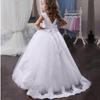 White Lace Princess Flower Girl Dress - Long Train Wedding Gown