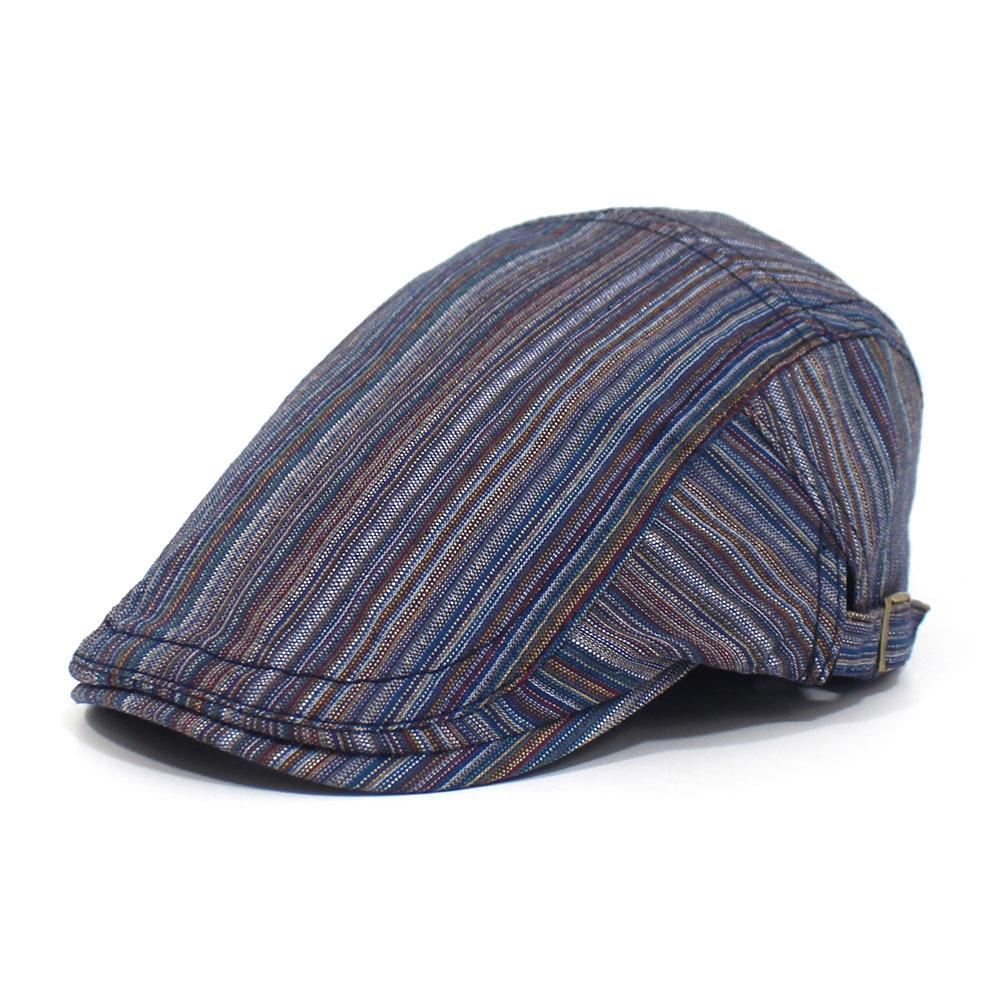 

New cotton beret men s cap fashion casual versatile forward hat striped hat travel hat Adjustable Темно-синій