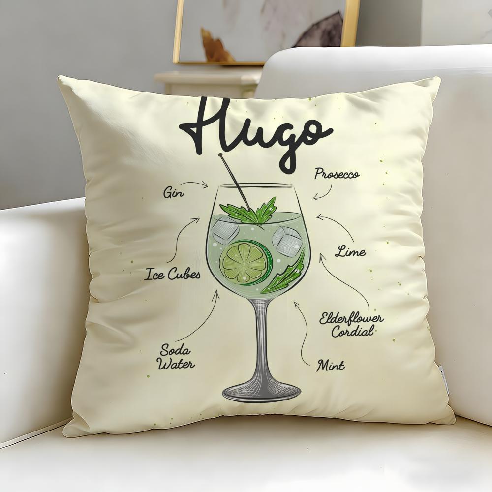 Beverage Theme Hugo Spritz Cocktail Cushion Cover Soft  EasyWash Pillow Case  Versatile for Couch Bed Travel and Office