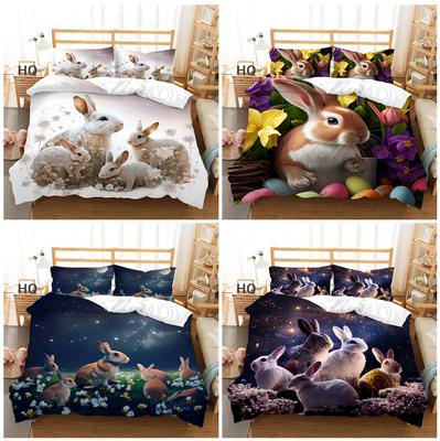 Easter 3D Printing Household Bedding Set Cute Rabbit Quilt Cover Bedding Single Double Bed Full Size 2/3pcs Microfiber