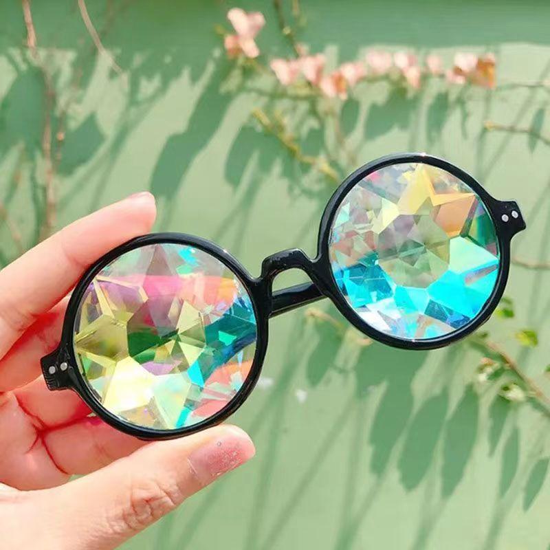 Kaleidoscope Colorful Glasses Women Laser Retro Rave Festival Round Sunglasses Mosaic Prism Party Cosplay Decorations Eyewear