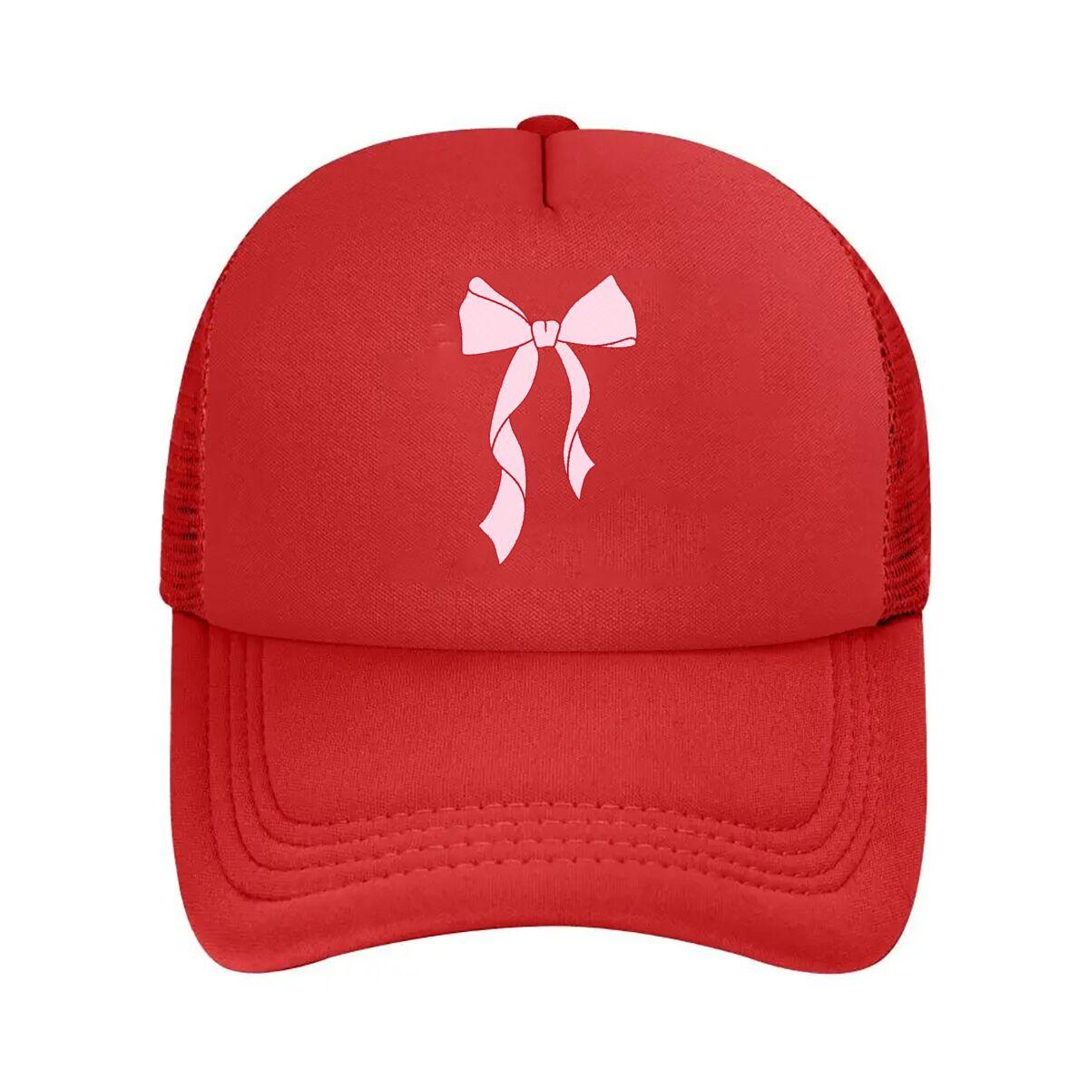 Cute Pink Satin Bow Hair Clip Mesh Baseball Cap Hip Hop Adjustable