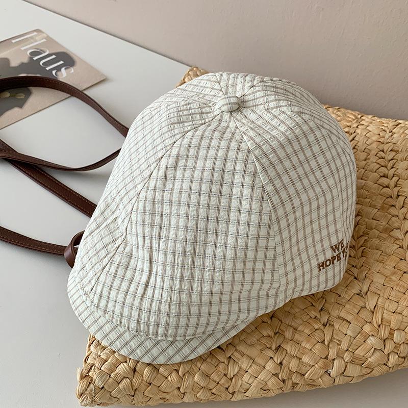 

Винтажный розовый клетчатый берет женский весенний ношение кепка газетчика большой обхват головы универсальная кепка с козырьком M（56-58cm）