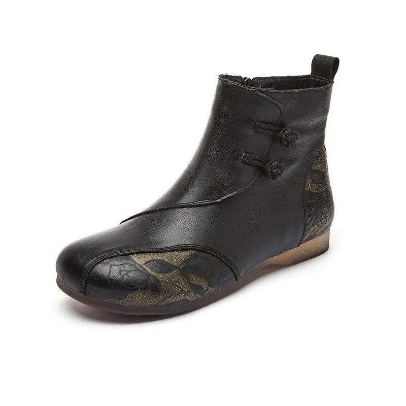 

Johnature/зимние теплые полусапоги на плоской подошве в этническом стиле, универсальная женская обувь из натуральной кожи с принтом в стиле ретро, ​​мягкая подошва 40 чёрный