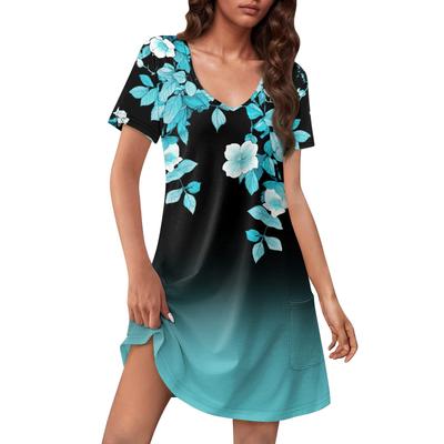 Women's Casual Sundress With Pockets Summer Boho Beach Dress Floral Blouses For Women T-Shirts Dress V Neck Loose Dresses