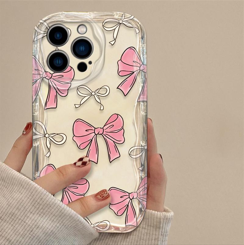 Pink Bowknot Fashion Color Phone Case for iPhone 17 16 15 14 Plus 13 12 11 Pro Max XS X XR 17 Air 16E Soft Silicone Cases Cover