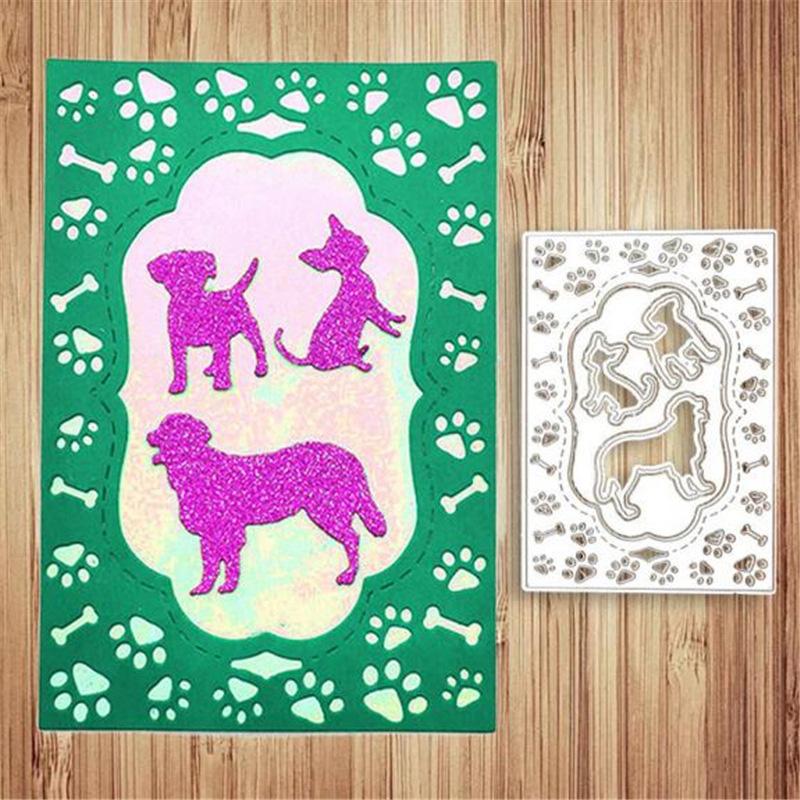 Three Dogs Greeting Art Card Background Scrapbooking Metal Cutting Dies Stencils For Diy Album Paper Card Decor