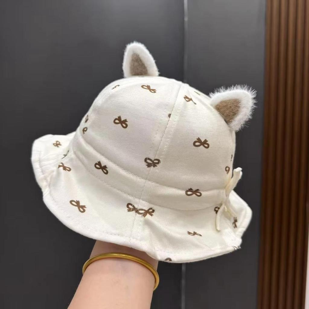 Niedlicher Blumenpunkt Schleifendruck Baby Bucket Hat mit Ohren Sommer Baumwolle Kleinkind Mädchen Fischerhut Outdoor Säugling Sonnenschutz Kappen