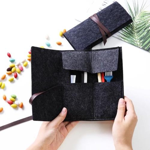 Simple Black Felt Roll-up Pencil Bags 18.4*8cm Small Pencil Bag Student Back To School Stationery Bags чёрный