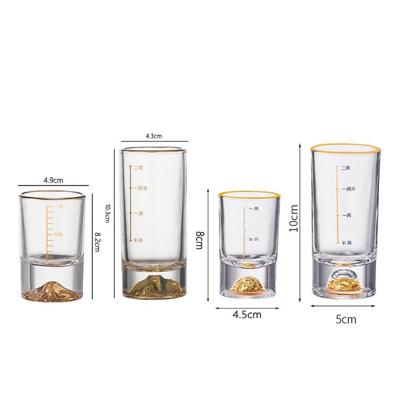 2pcs Sets Luxury Cocktail Glass Crystal Gold Foil Glass Cup Golden Mountain Shaped Wine Glass 50ml/100ml High End Spirits Cup