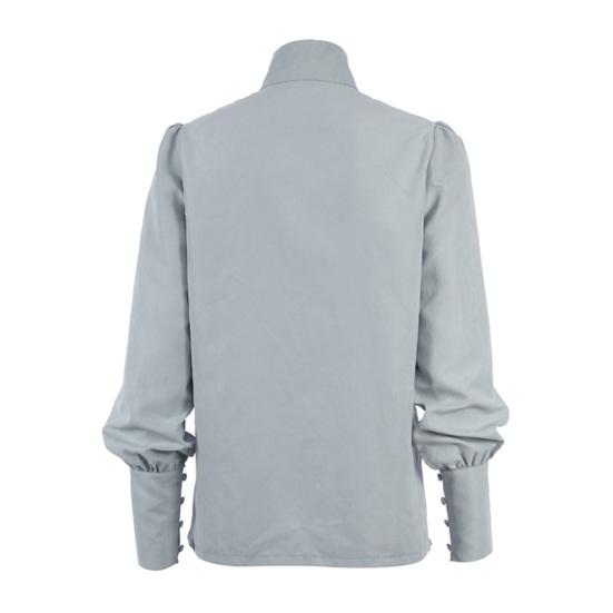 Yousheng Women Shirt Long Sleeve Stand-Up Collar Regular Fit Casual Shirt Buttons Half Placket Pure Color Office Lady Tops