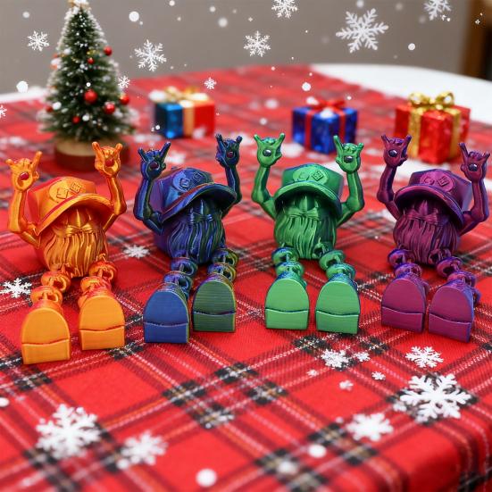 3D Printed Christmas Gnome Ornament Devil Horn Dwarf Figurine Fidget Toy with Movable Joints Articulated Elf Model Decoration