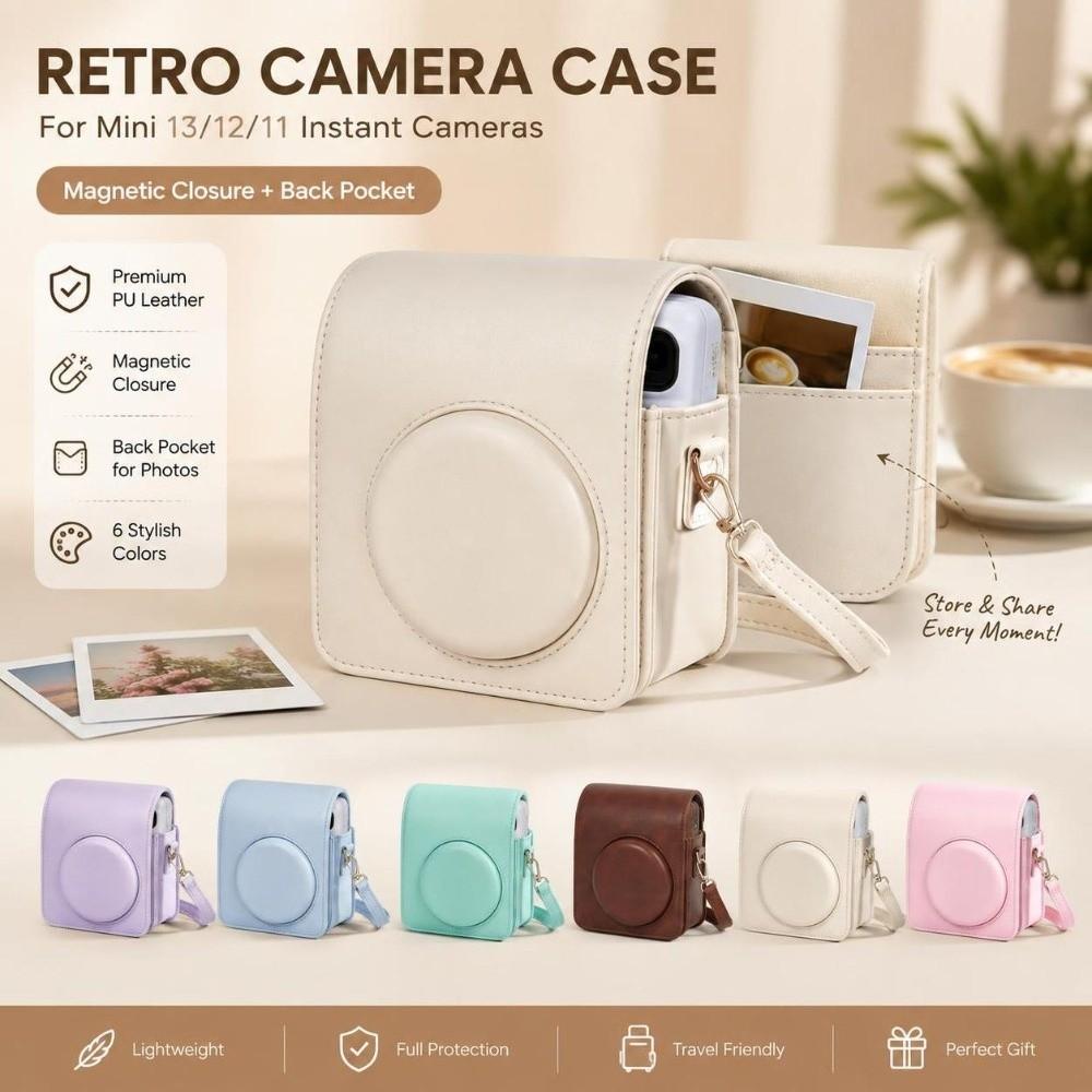 PU Leather Camera Bag Retro Camera Case for Fujifilm Instax Mini 13/12/11 Daily Photography