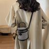 Bucket Bag Plaid Woolen Handbag Fashion Designer Small Handbag Female Mini Crossbody Bag Round Cylinder One Shoulder Bag