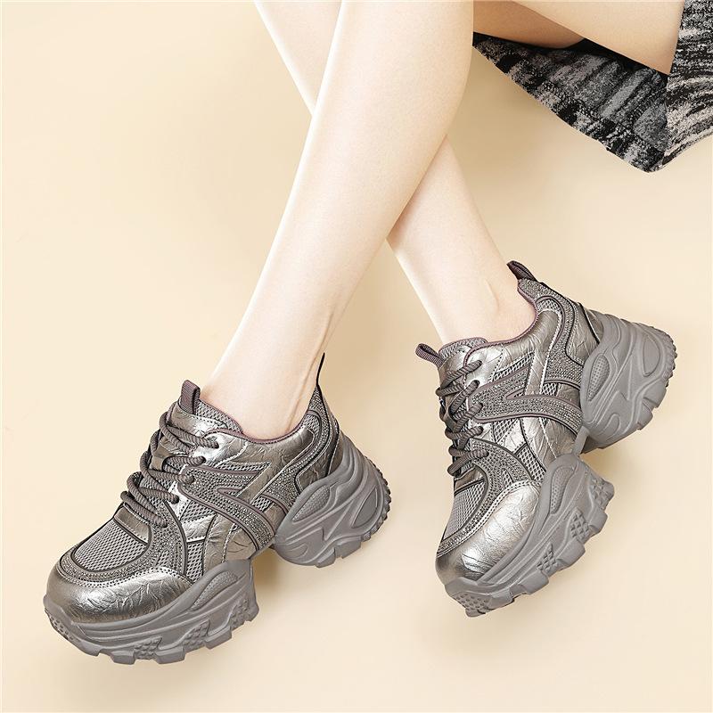 

New leather diamond-encrusted platform versatile women s shoes comfortable women s platform dad sports and leisure shoes fashion 40