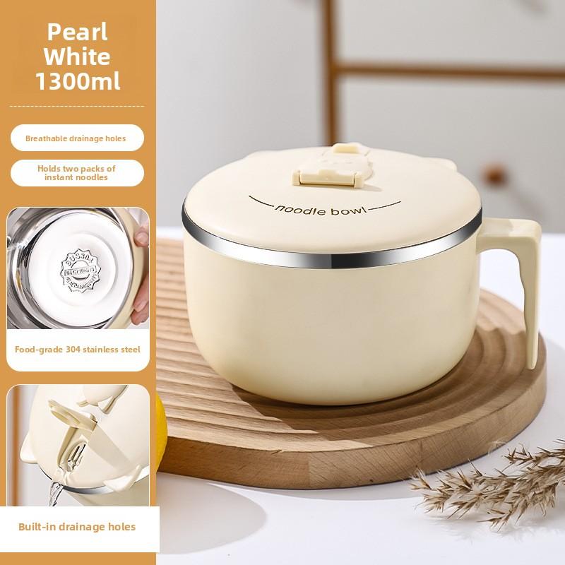 1pc 304 Instant Noodle Bowl - Stainless Steel Large Capacity with Lid Portable Tableware Perfect for Serving Noodles and Rice
