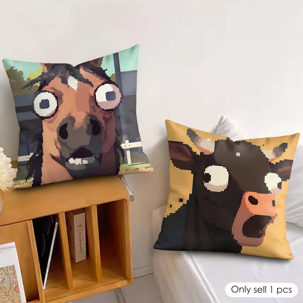 Funny Pixel Animals Cute Cushion Cover Silky Short Plush Invisible Zipper Dustproof Sofa Pillow Case For Home Decor