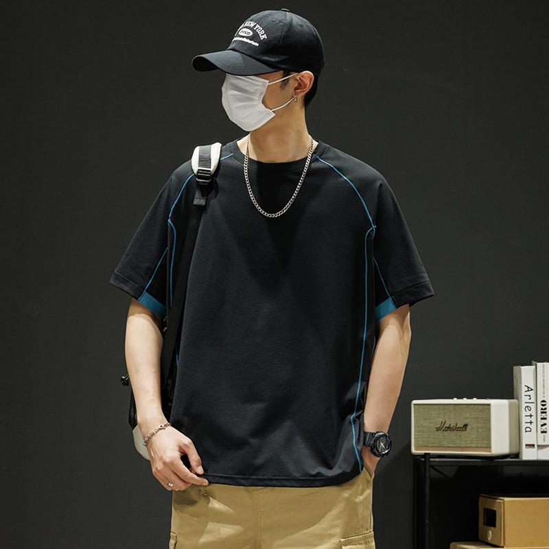 Round neck short-sleeved T-shirt, sun protection Disan Shu elastic small square fabric, simple design, short T-shirt
