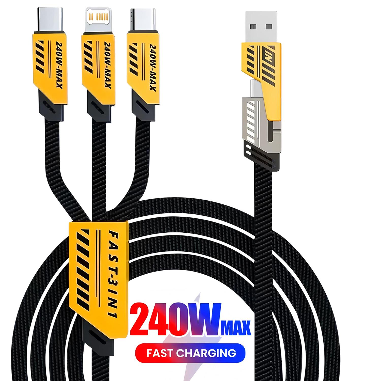 

Кабель для быстрой зарядки 3 в 2 240 Вт для зарядного кабеля Micro USB Type C 1,2 м Многопортовый USB-кабель для зарядки для iPhone Huawei 1.2m чёрный