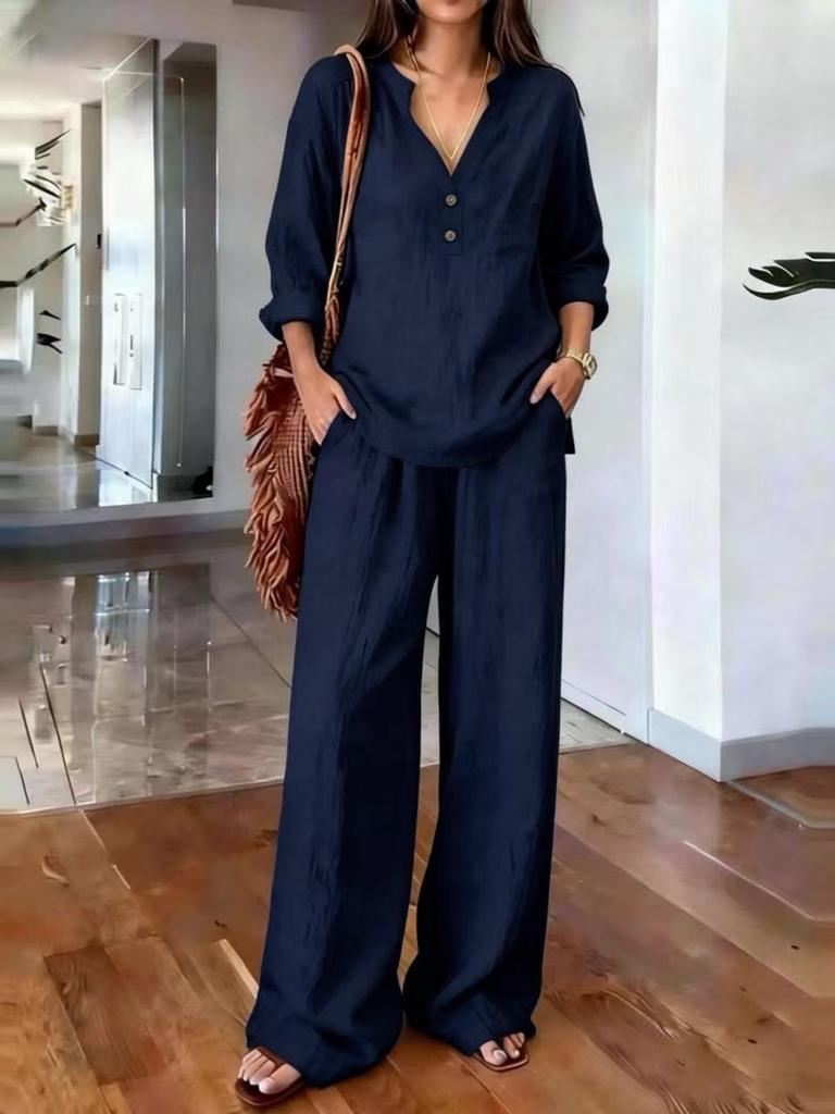 Women S Long Sleeve Solid Color Loose Casual Two Piece Set