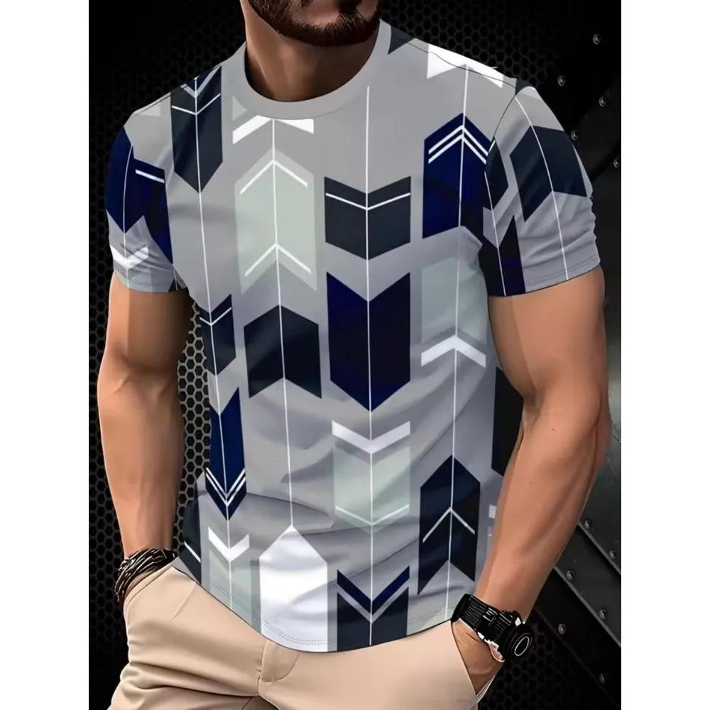 Fashion Versatile Men's Striped Printed Top Short Sleeve Casual Comfortable T-Shirts Men’s