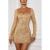 Womens Sequin Cocktail Dress Square Neck Short Party Gown Elegant Lady Style