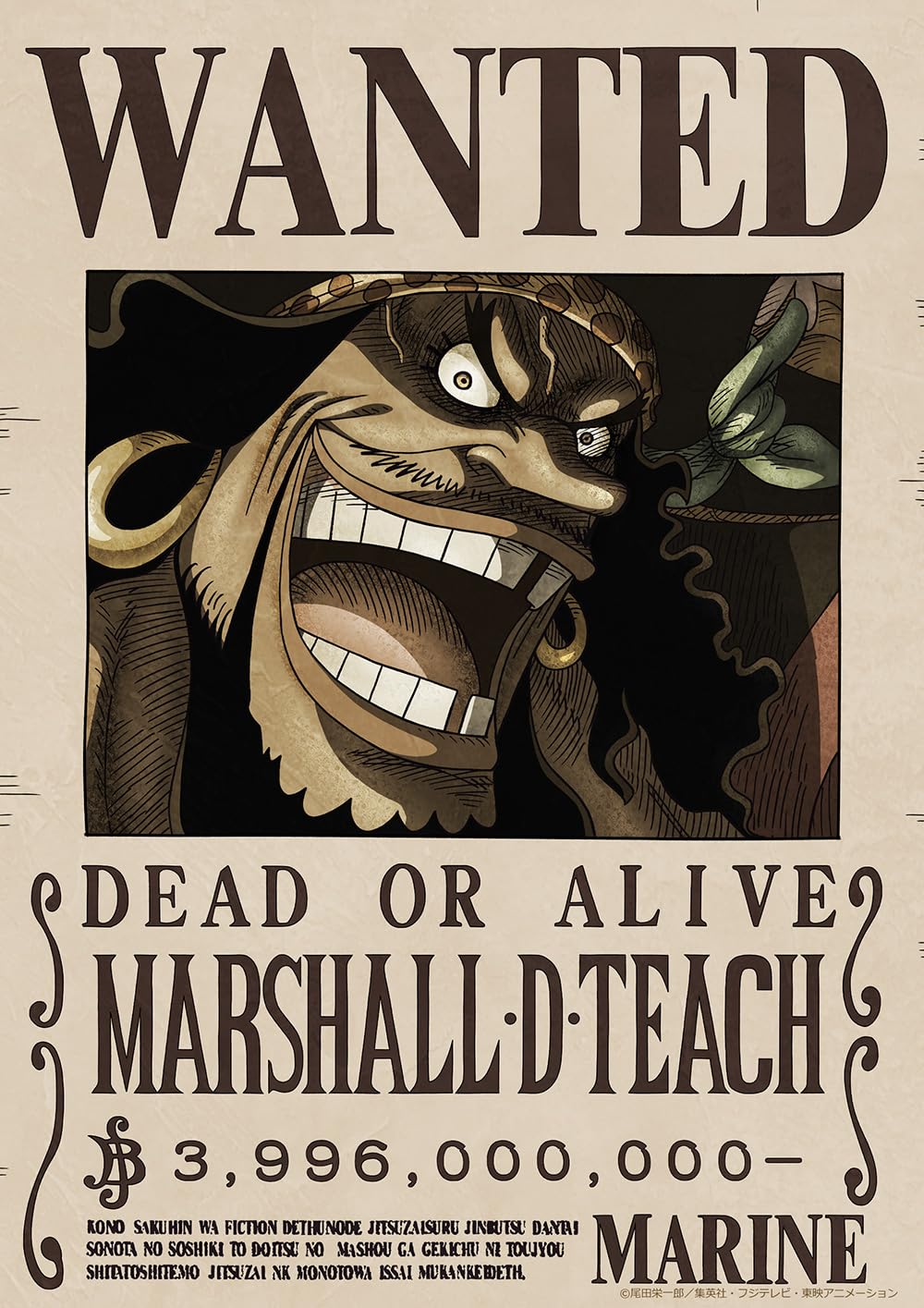 

ONE PIECE Official Wanted Poster Wall Sticker, Made in Japan, 42cm x 29.7cm (op-477: Blackbeard, 3.996 billion)
