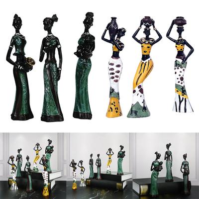 3Pcs Vintage African Woman Statue Resins Sculpture Exotic Tribal Lady Figurine African Art Ornament Home Desktops Decors