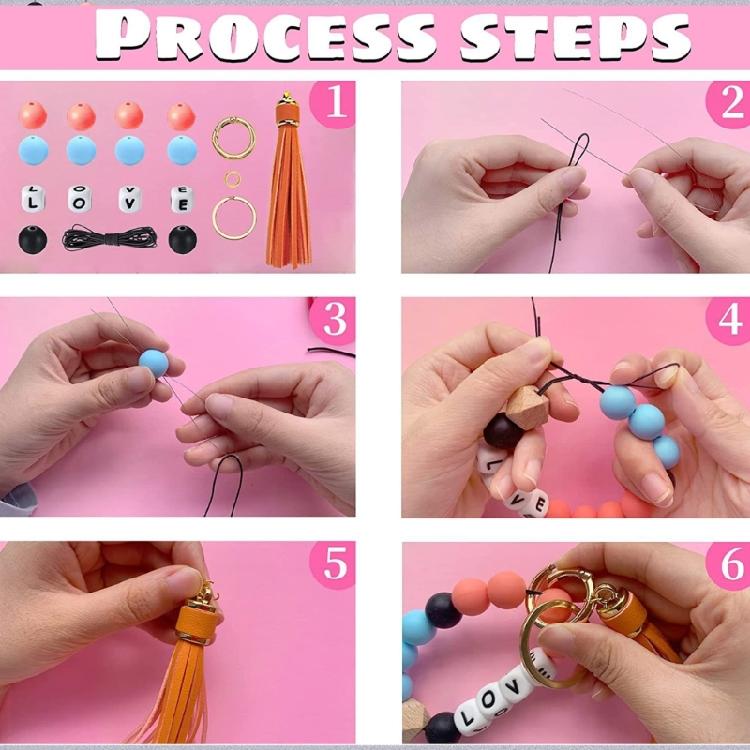 1 Set Silicone Beads Kit Round Hexagon Beads with Tassel Food Grade Silicone