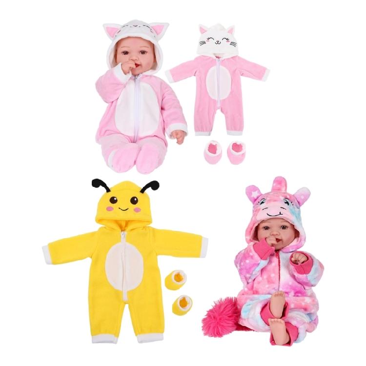 Reizende Puppenkleidung mit Tiermotiv für 43 cm Reborn-Puppen, Outfit-Set, weiches Polyesterkostüm für Kinder, Spielzeug zum Rollenspiel