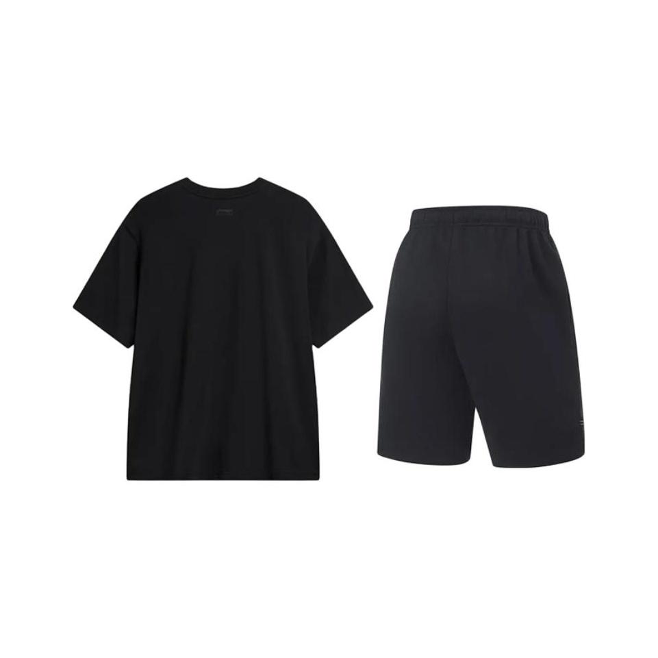 Li Ning Logo Print Simple Cool Versatile Round Neck Pullover Short Sleeve T-Shirt Casual Sports Set Unisex Tops YHSV371-1+AKST543-3