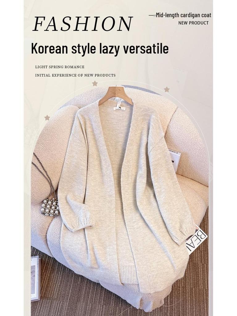 Plus Size Knit Cardigan & Dress Set for Women (130-300 Jin) - Elegant, Waist-Cinched, Slimming Two-Piece Outfit.