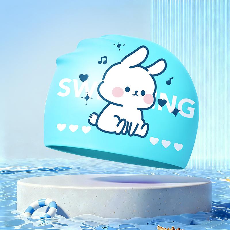 New Children's Cartoon Swimming Cap Cute Dolphin Waterproof Ear Protection Swimming Caps Kids Hot Spring Swimming Equipment