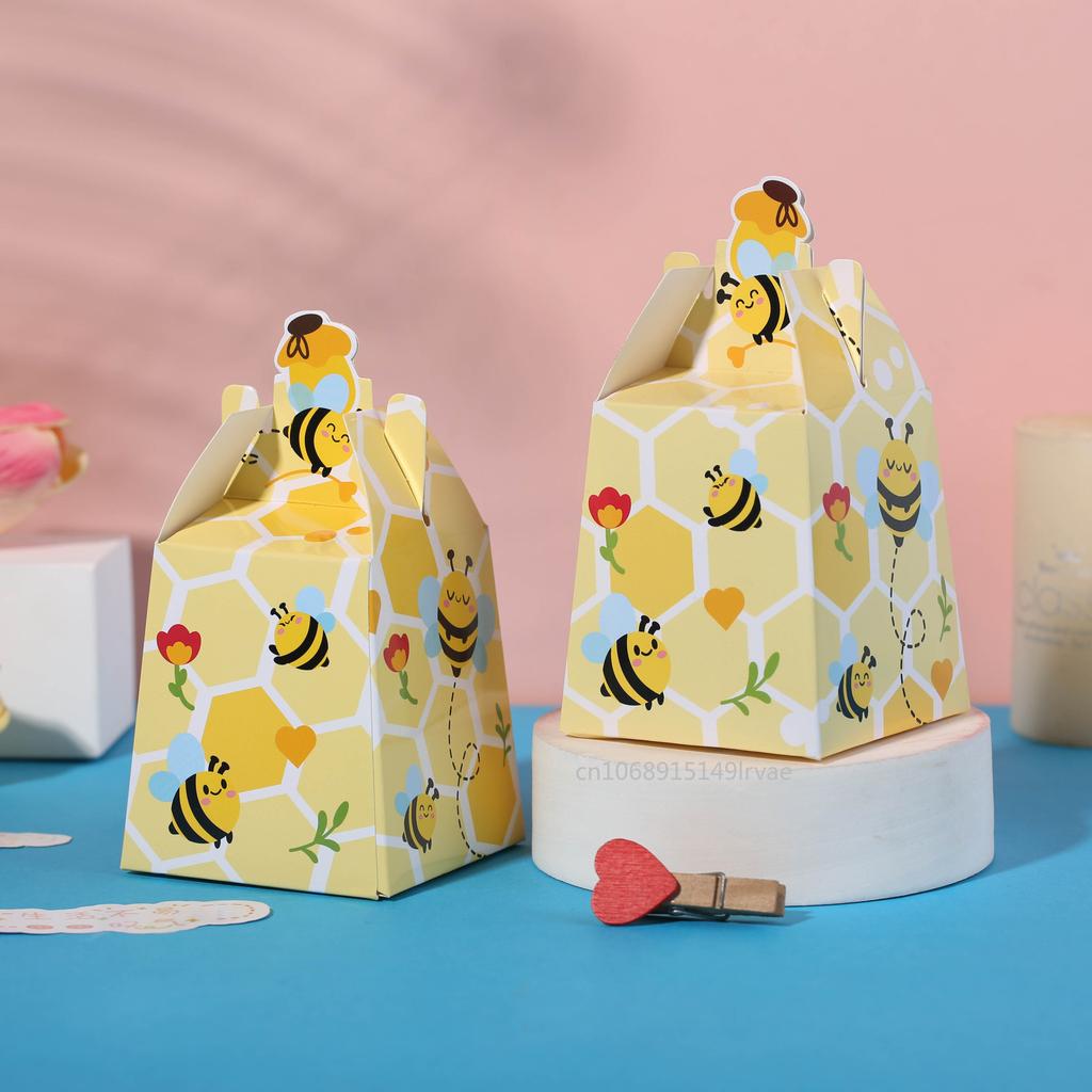 50-10PCS Cartoon Bee Candy Boxes Gifts Box for Kids Birthday Party Baby Shower Wedding Party Packaging Favors Supplies