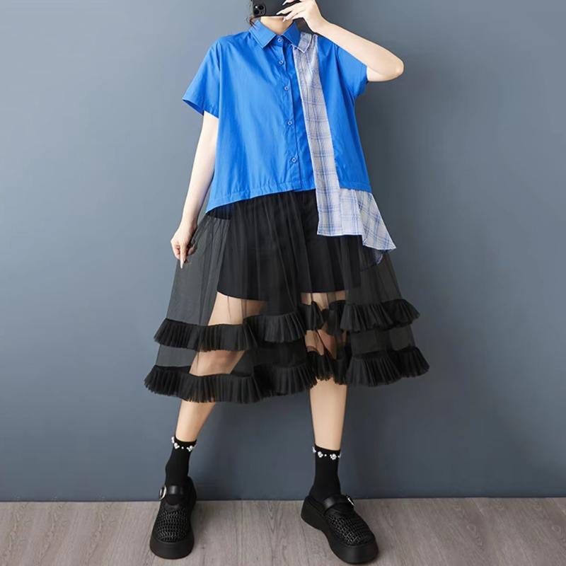 XITAO Asymmetrical Gauze Patchwork Dress ZMY1388