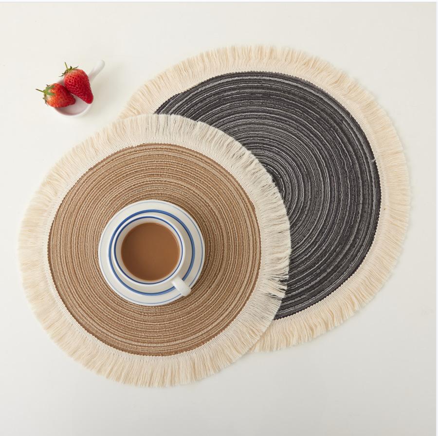 Nordic Ramie Western Food Mat Bowl Mat Tea Tassel Edge Cotton Yarn Insulated Vegetable Plate Round Meal Mat 5pcs
