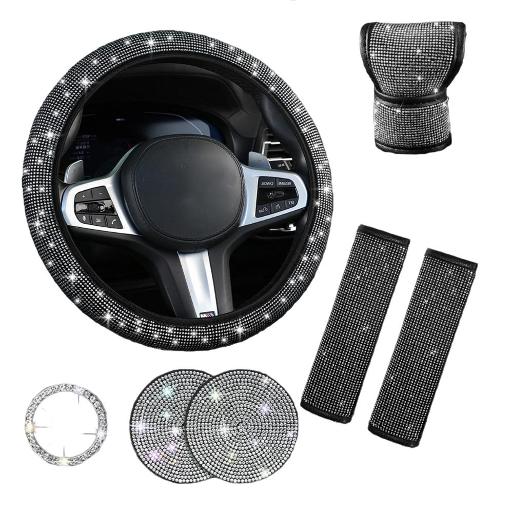 Rhinestone Bling Car Interior Accessories Set Steering Wheel Protective Case  Car Protection