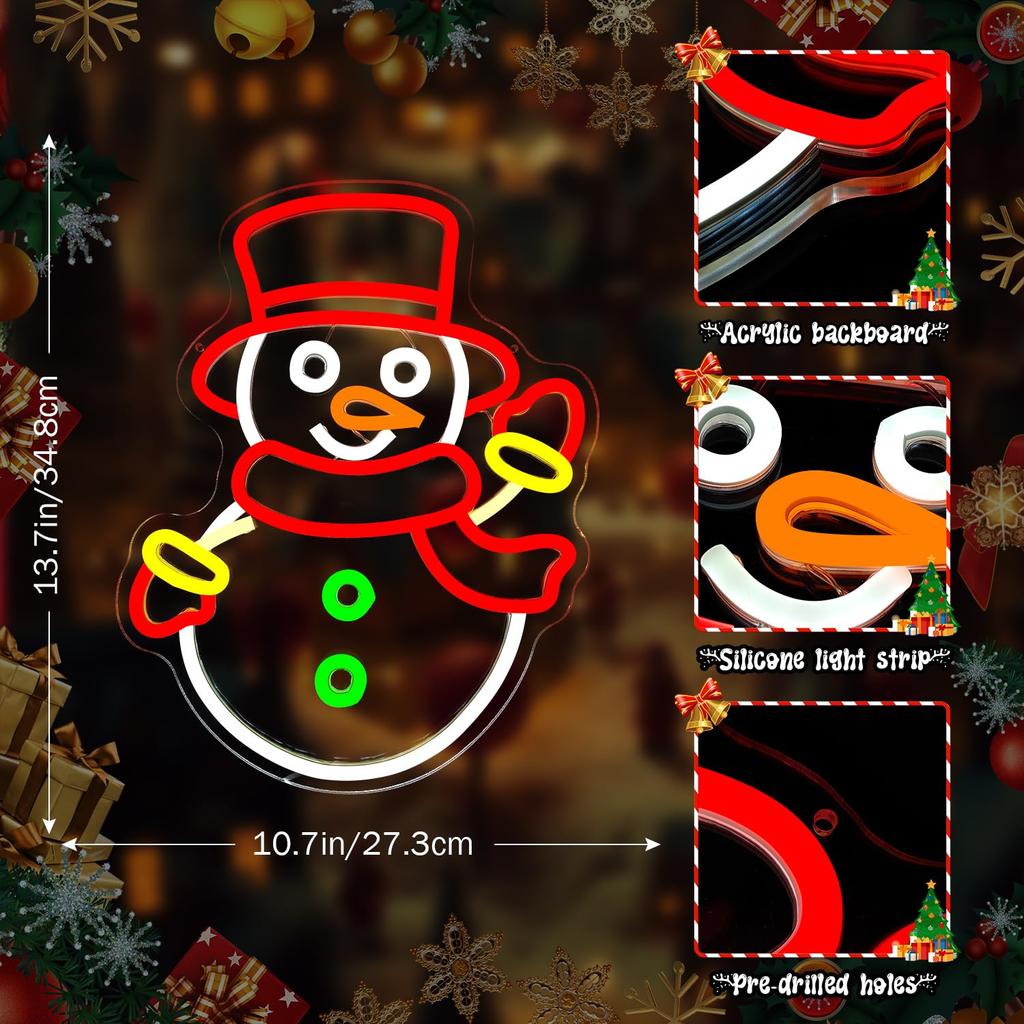 Christmas Neon Snowman Sign Snowman Neon Christmas Sign Dimmable Christmas Led Sign for Party Decor Presents