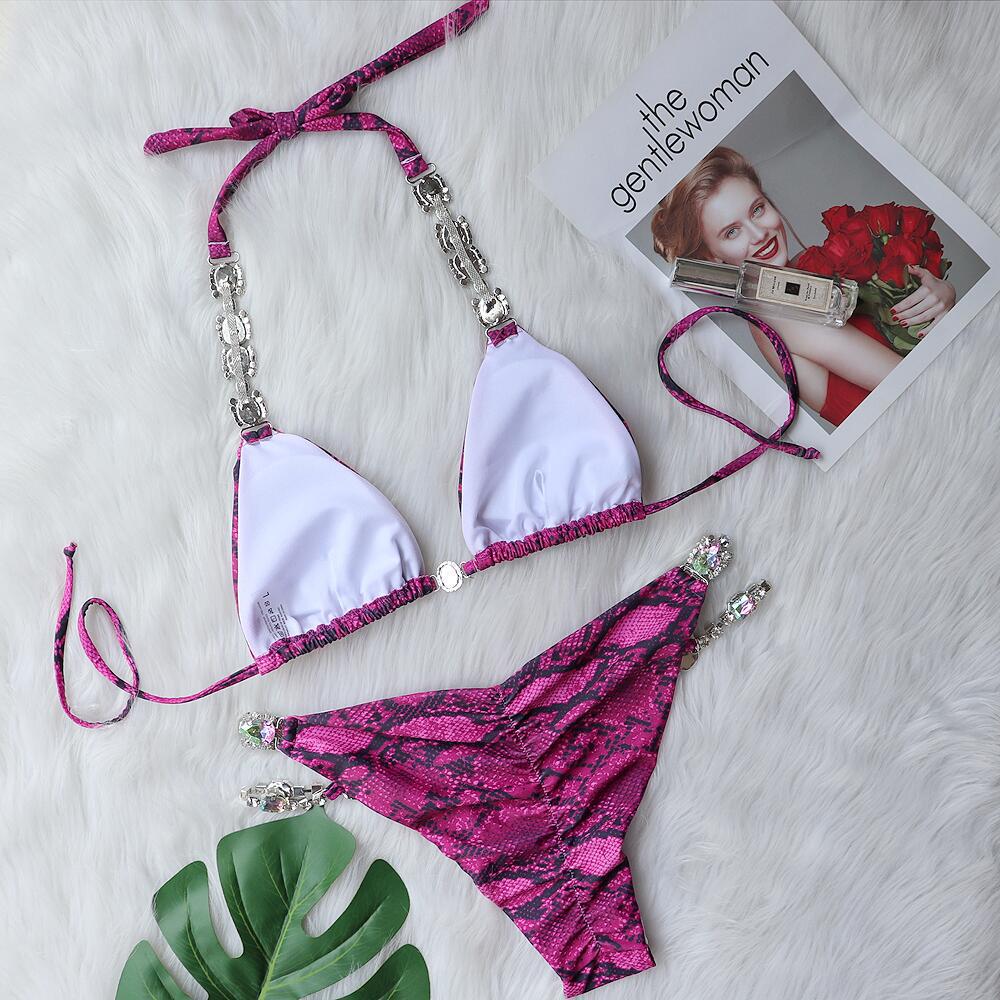 Bikini Imprimé Serpent Cristal Diamant 2022 TikTok - Maillot de Bain Deux Pièces Sexy pour Femmes