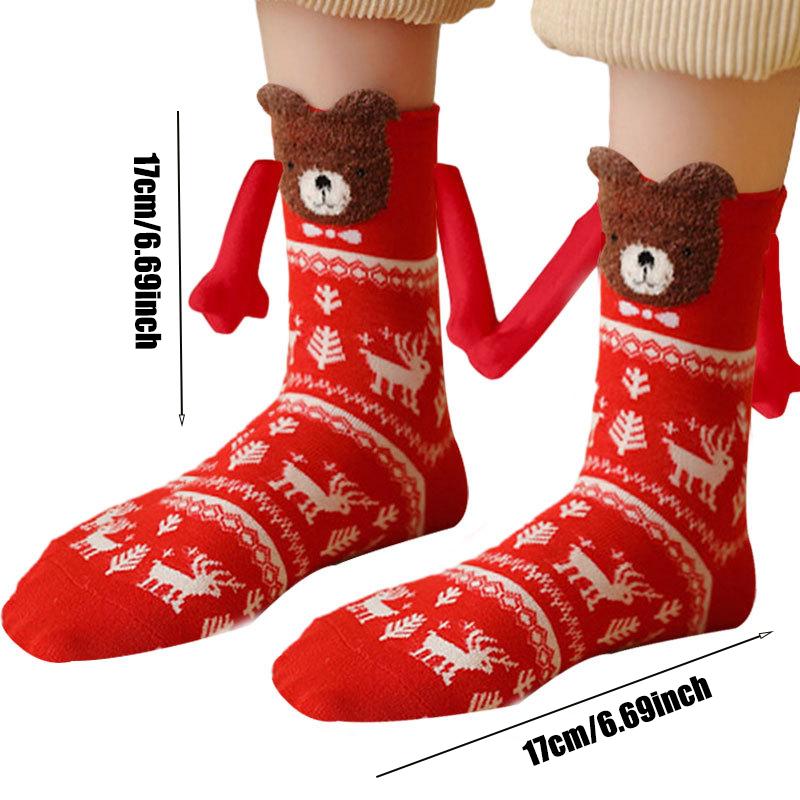 New Year Cartoon Christmas Magnetic Hand-Holding Socks Funny Elk Snowman Santa Socks Woman  Socks Kids Christmas Gift Socks