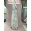 Women White Floral Lace Long Sleeve Deep V Neck Backless Sheer Tulle A Line Summer Wedding Gown Elegant Bridal Evening Prom Formal Party Maxi Dress