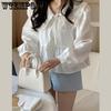 Korean Version Women's Doll Collar Long Sleeved Shirt Fungus Edge Temperament White Shirt