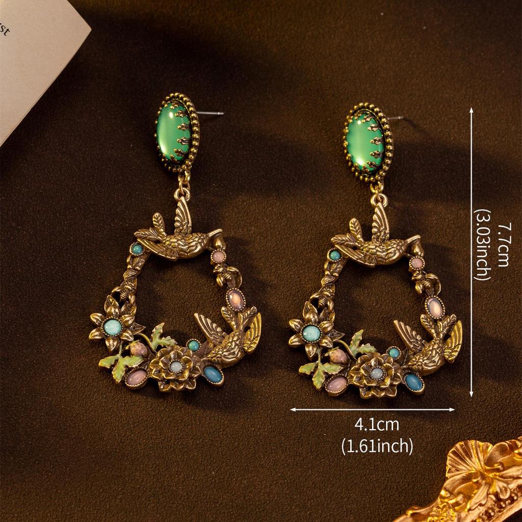 Vintage Emaille-Kranz Lange Hängeohrringe - Inspiriert von Retro Van Gogh Ölgemälden, Vielseitig und Elegant.