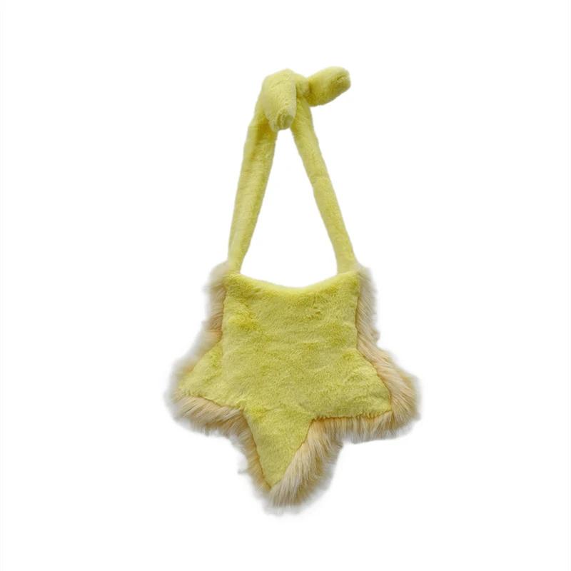 Y2K Plush Star Shoulder Bag Gothic Lolita Furry Five Pointed Star Crossbody Purse for Women Girls Harajuku Casual Daily Use