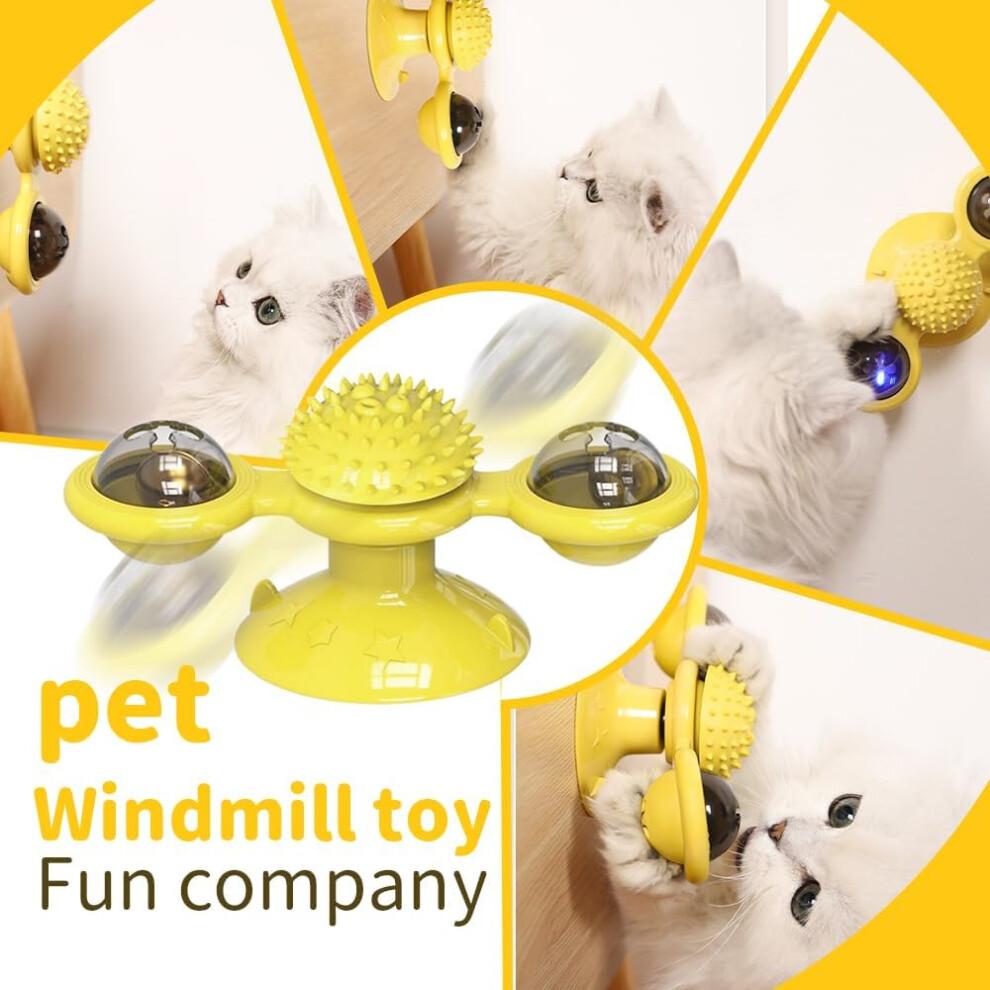 Interactive Windmill Cat Toy with Catnip, LED Light Ball, Fun Exercise Toy for Indoor Cats & Kittens - Yellow